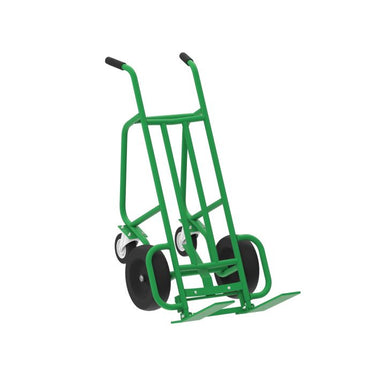 Valley Craft 4-Wheel Pallet Hand Truck - Steel, (2) Pneumatic (2) Rear Mold-On Rubber Swivel Wheels, 1000 lb. Capacity, Spring-Loaded Pallet Forks